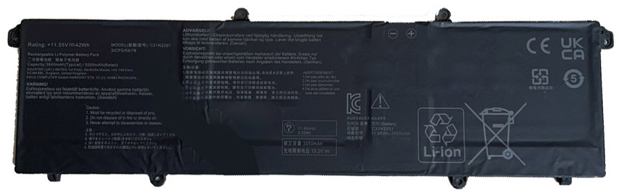 Аккумуляторная батарея для ноутбука Asus X1605 (C31N2201) 11.55V 42Wh