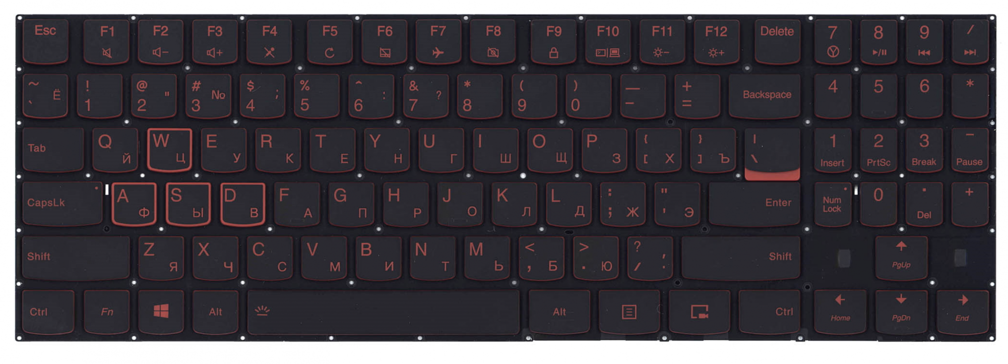 Клавиатура Lenovo Legion Y520 без рамки, с красной подсветкой, OEM