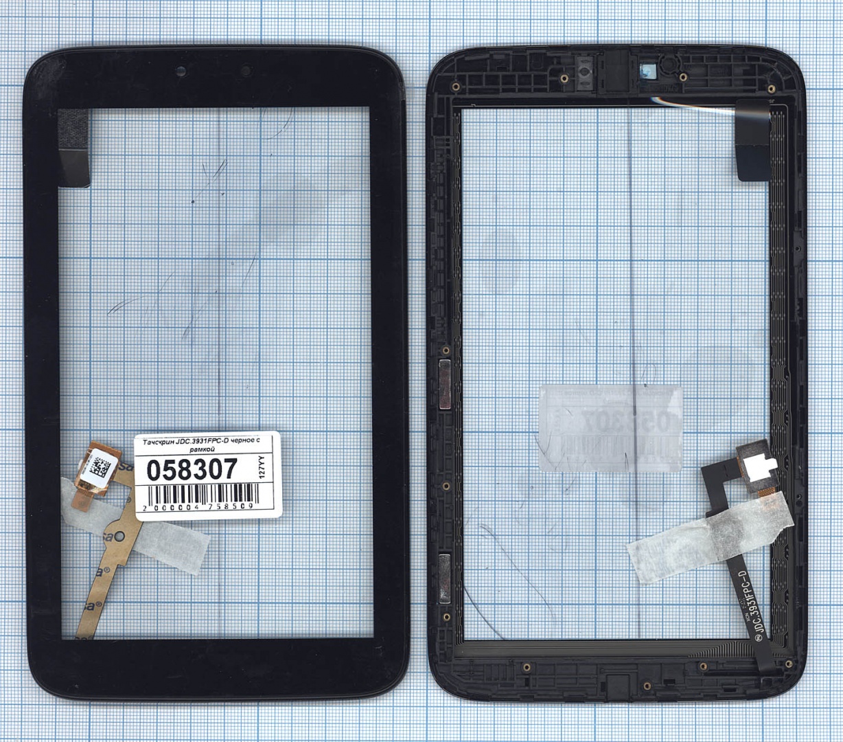 Сенсорное стекло (тачскрин) для Alcatel Pop 7S JDC.3931FPC-D черное c рамкой