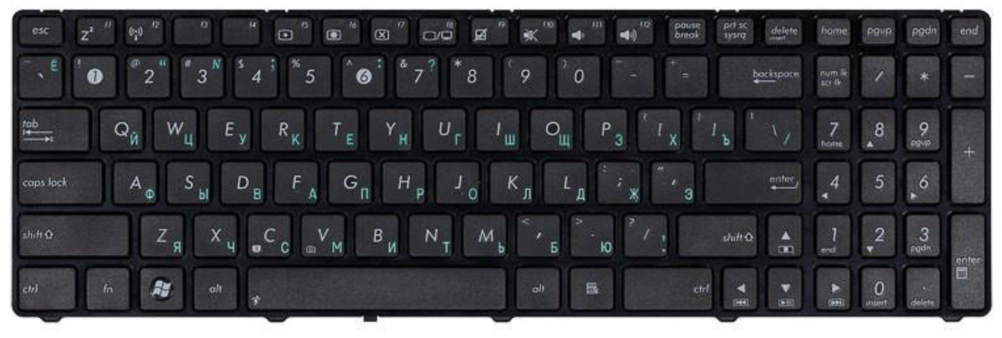 Клавиатура ASUS K70AC глянцевая, с рамкой, OEM