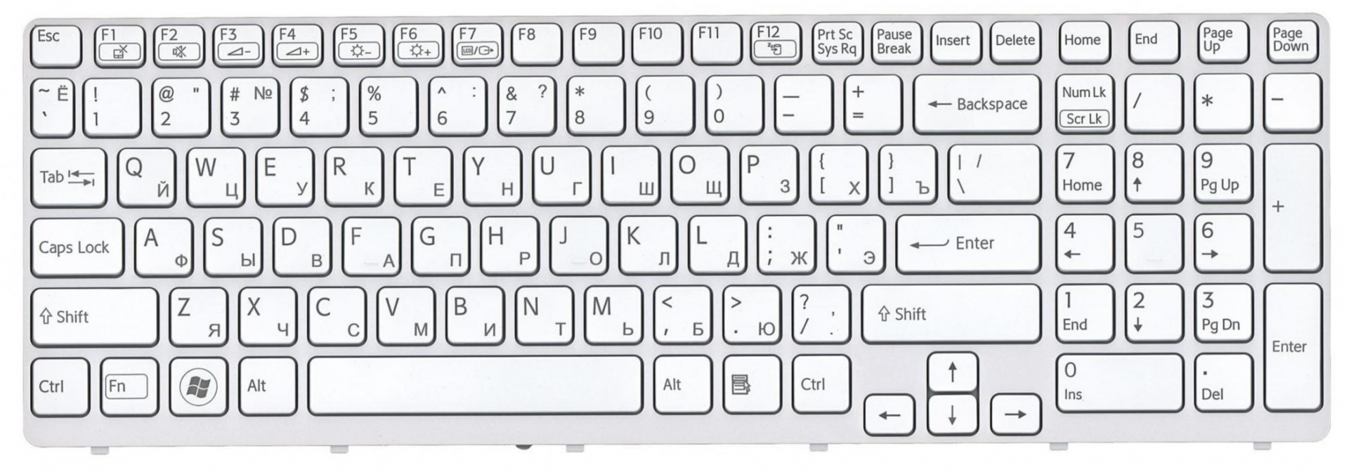 Клавиатура Sony VAIO SVE15 белая, с подсветкой, OEM