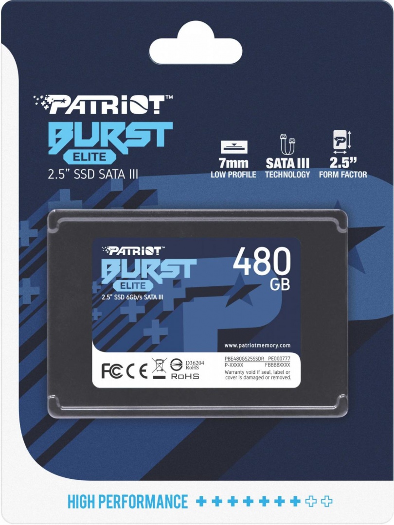 Накопитель SSD Patriot SATA III 480Gb PBE480GS25SSDR Burst Elite 2.5"