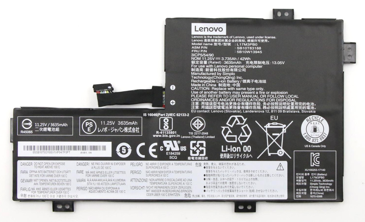 Аккумуляторная батарея для ноутбука Lenovo 100e 300e Chromebook Gen 2 MTK (L17M3PB0) 11.25V 42Wh
