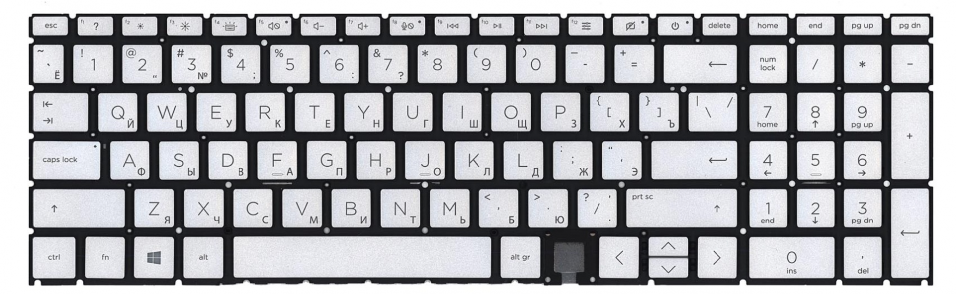 Клавиатура HP Envy 15-ED серебристая, с подсветкой, OEM