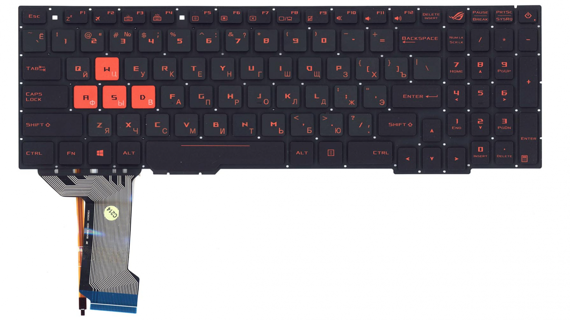 Клавиатура Asus ROG FX753VD с белой подсветкой, узкий шлейф подсветки, OEM