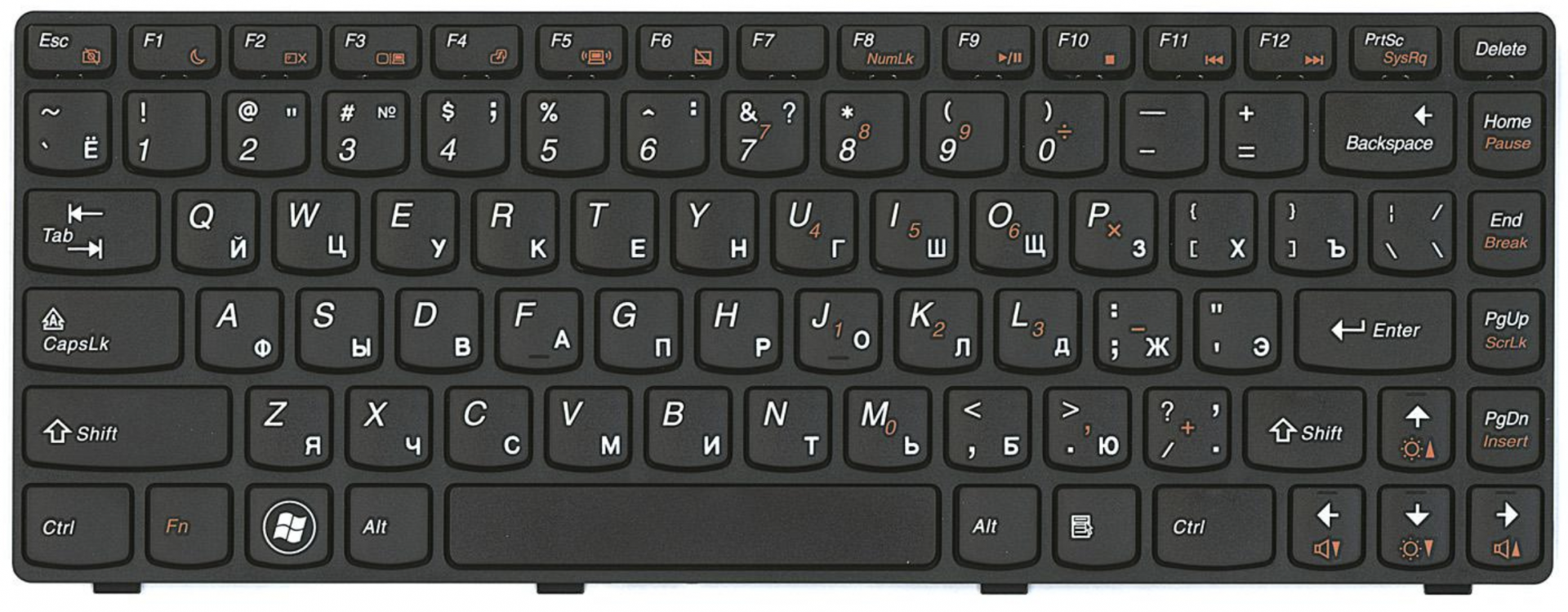 Клавиатура Lenovo IdeaPad B480 с черной рамкой, OEM