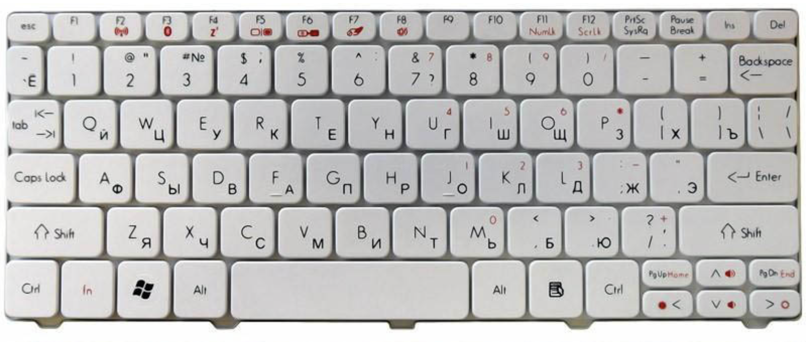 Клавиатура Acer Aspire One 521 белая, OEM