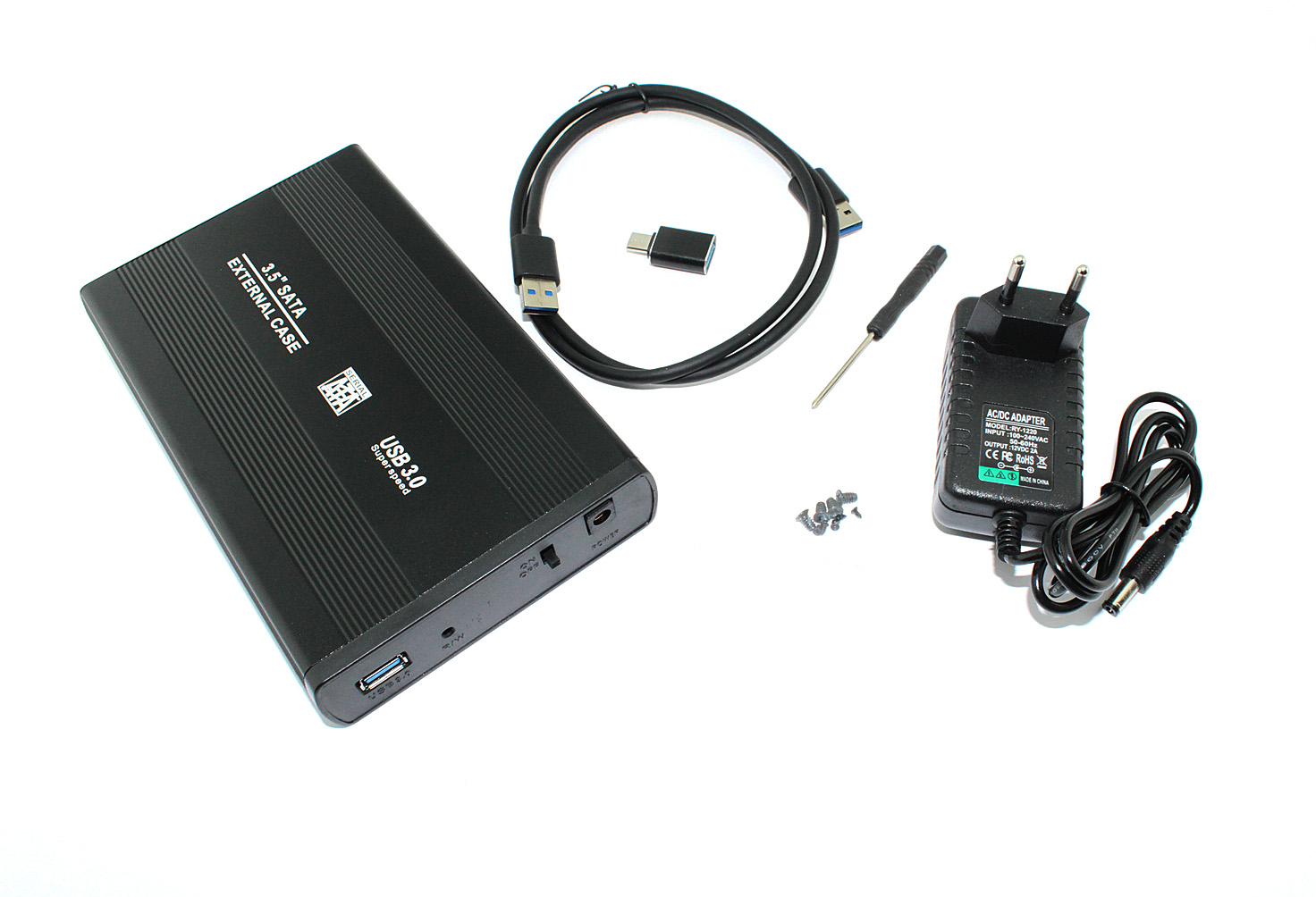 Бокс для жесткого диска 3,5" SATA алюминиевый USB 3.0 черный