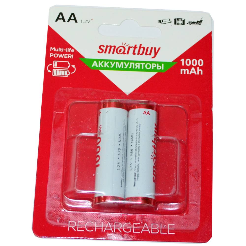 Аккумулятор перезаряжаемый SmartBuy AA HR6 1000mAh (блистер/2шт)