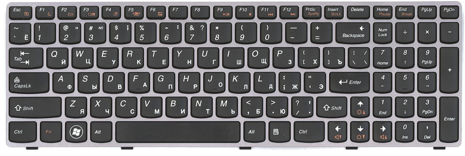 Клавиатура Lenovo IdeaPad B590 с серой рамкой, OEM