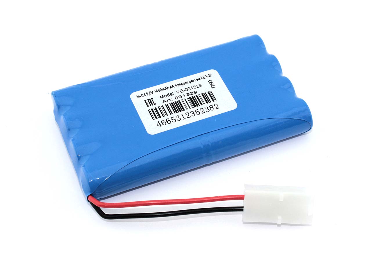 Аккумулятор Ni-Cd 9,6V 1400mAh AA Flatpack разъем KET-2P