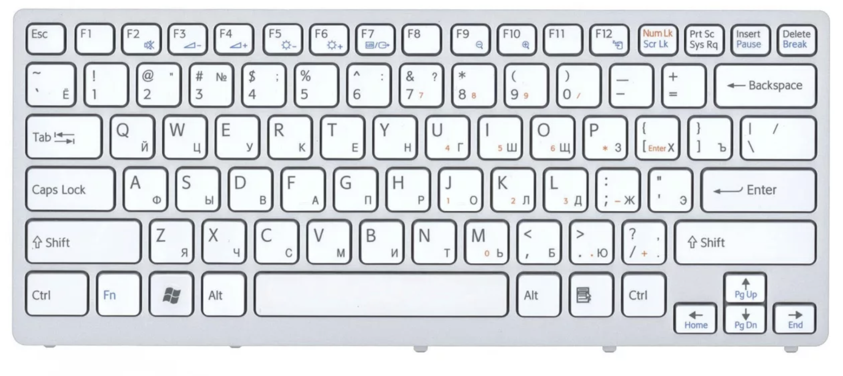 Клавиатура Sony VAIO VPC-CW1E1R/BU белая, с рамкой, OEM