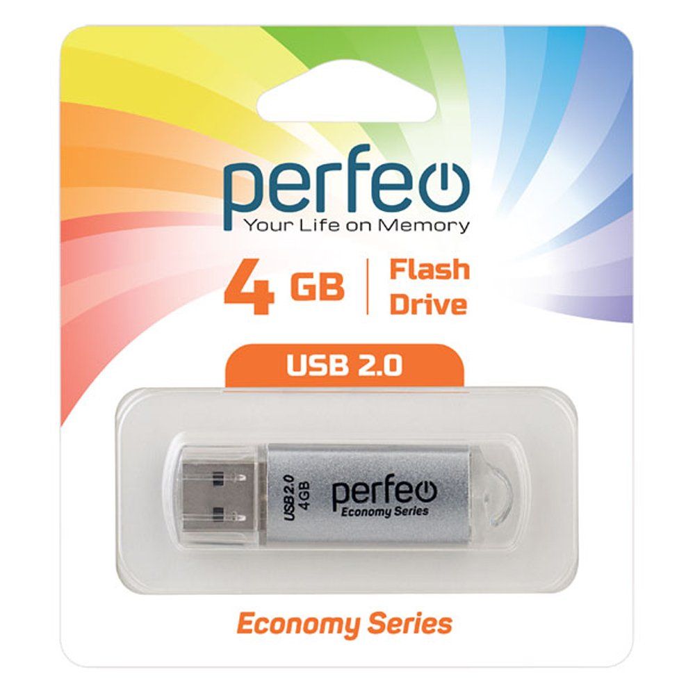 4GB USB 2.0 Flash Drive PERFEO E01 серебро (PF-E01S004ES)