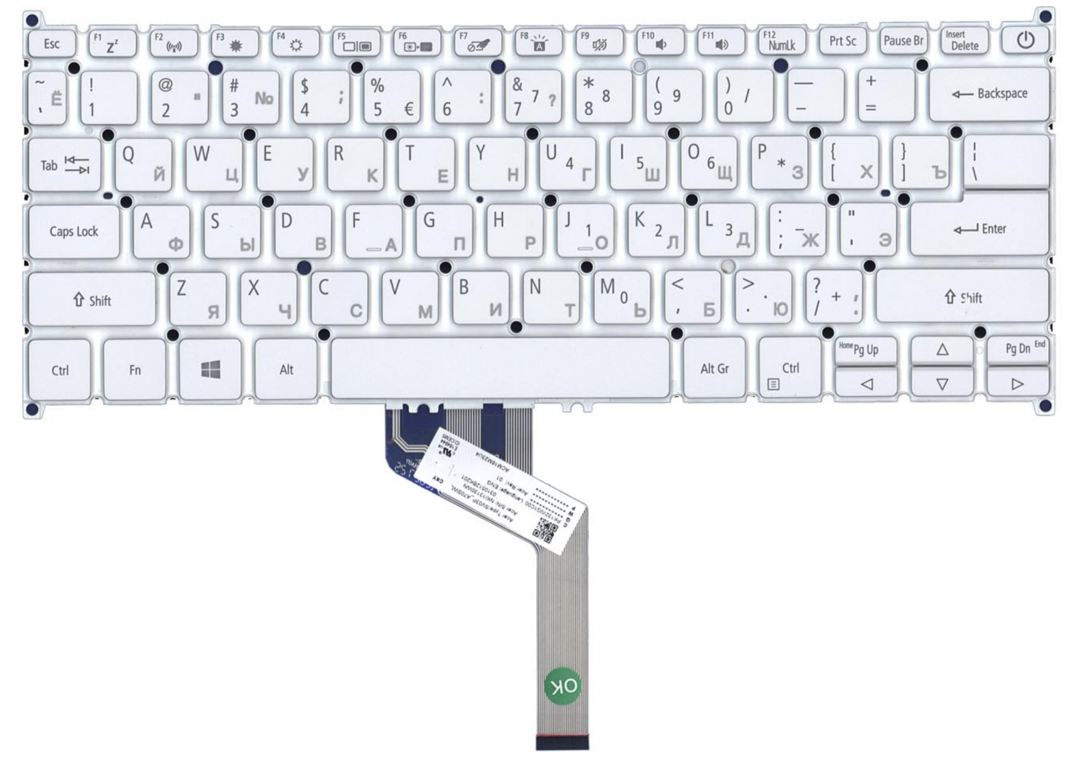 Клавиатура Acer Swift 5 SF514-51 серебристая, с подсветкой, OEM