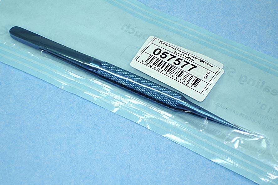Титановый пинцет TS-11 заострённый синий 140мм