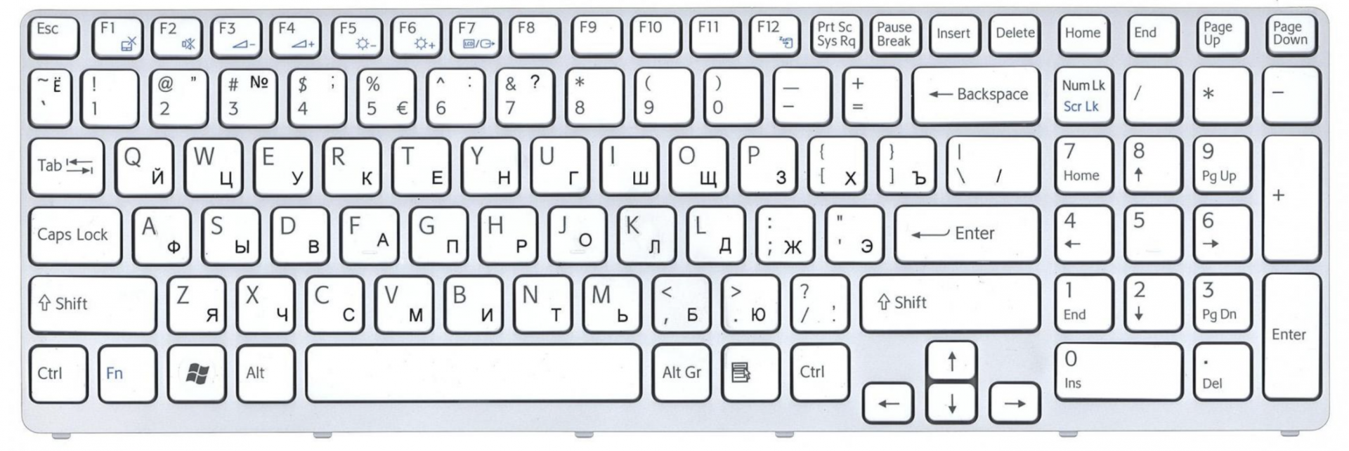 Клавиатура Sony VAIO SVE1713ACXB белая, с рамкой, OEM