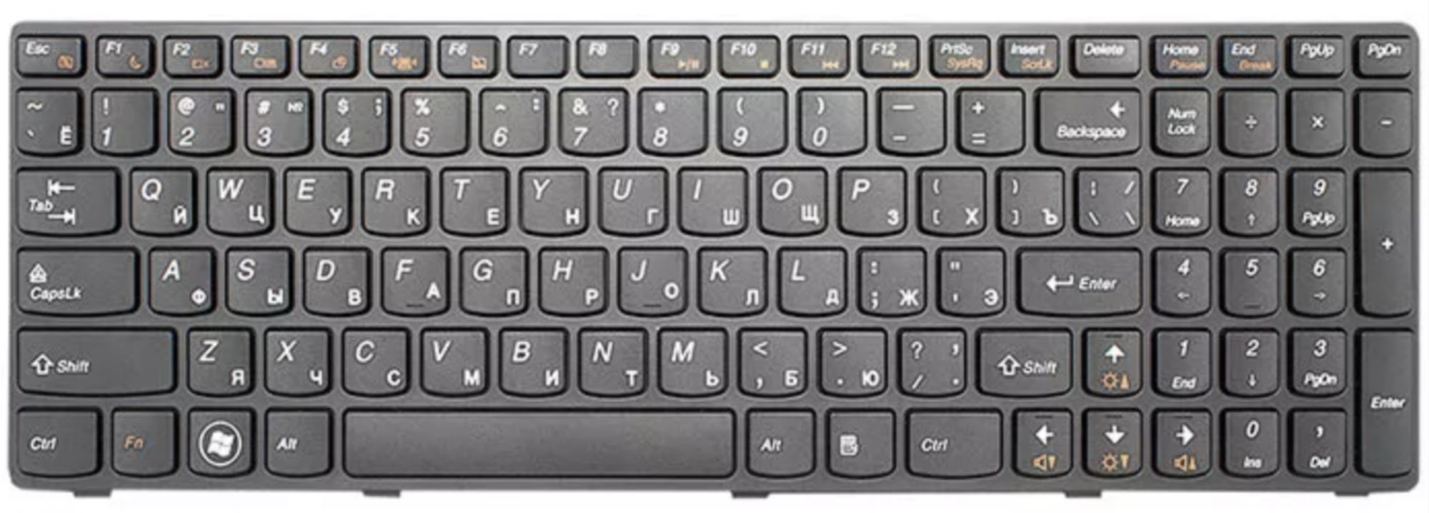 Клавиатура Lenovo IdeaPad B590 с черной рамкой, OEM