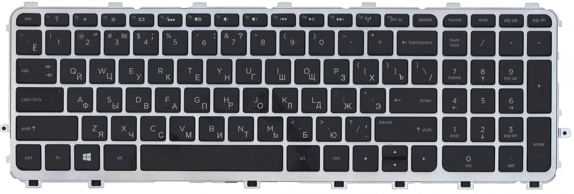 Клавиатура HP Envy 15-J с серебристой рамкой, с подсветкой, OEM