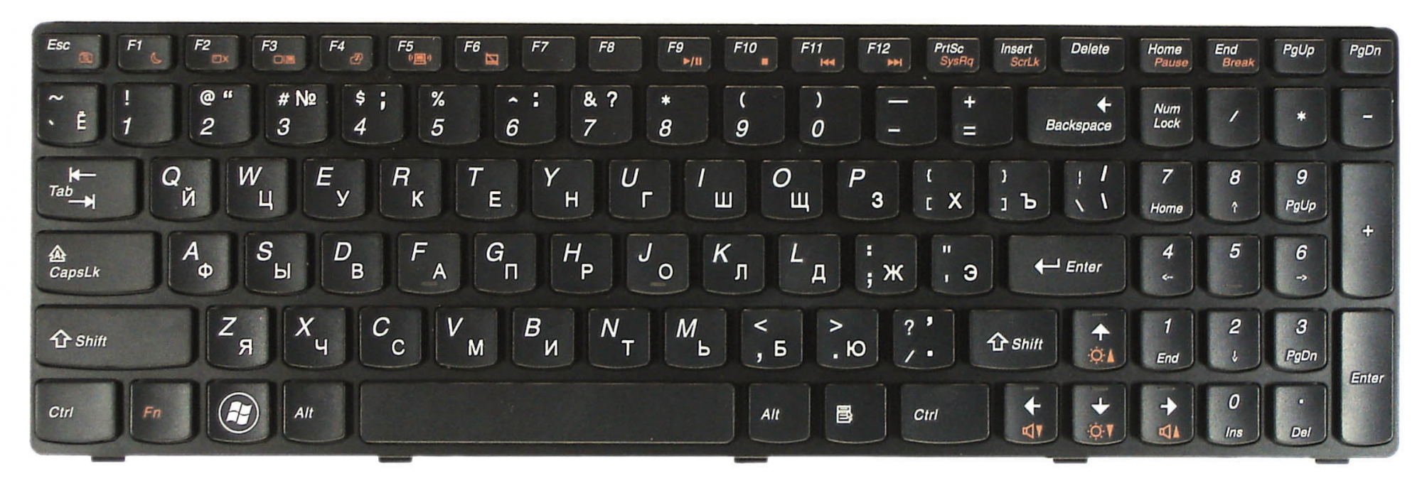 Клавиатура Lenovo IdeaPad Y570 с черной рамкой, OEM