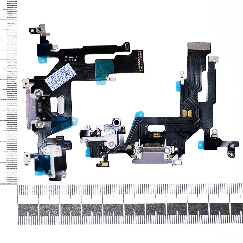 Шлейф iPhone 11 + разъем зарядки + микрофон фиолетовый