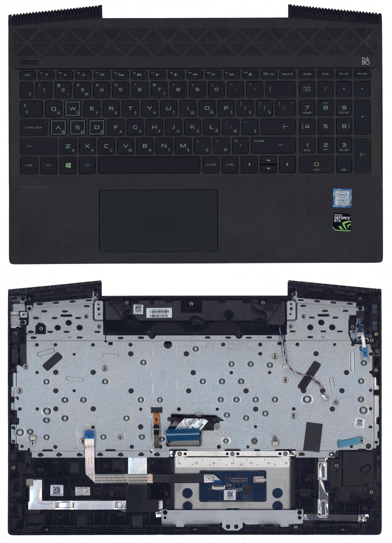 Клавиатура для ноутбука HP Pavilion Gaming 15-CX топкейс Б/У зеленая подсветка