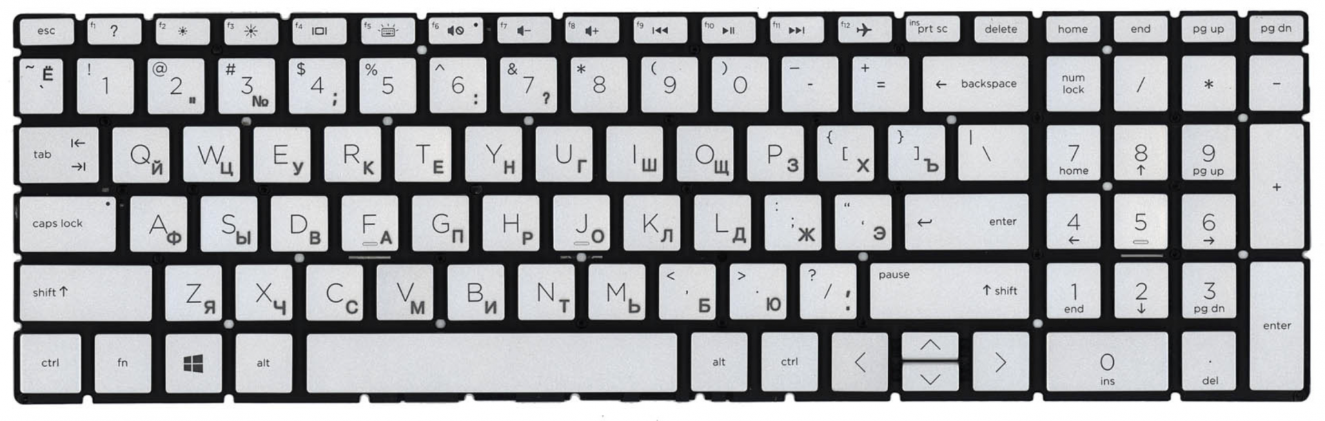 Клавиатура HP 15-dw0000 серебристая с подсветкой, OEM
