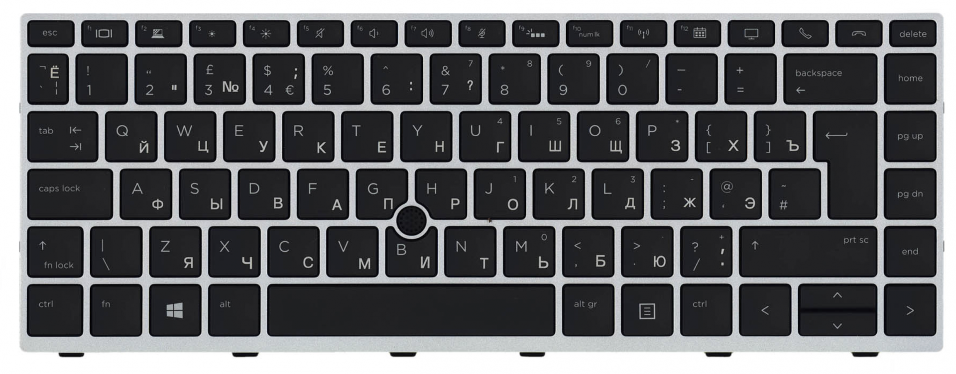 Клавиатура HP Elitebook 840 G5 с подсветкой, серебристая рамка, OEM