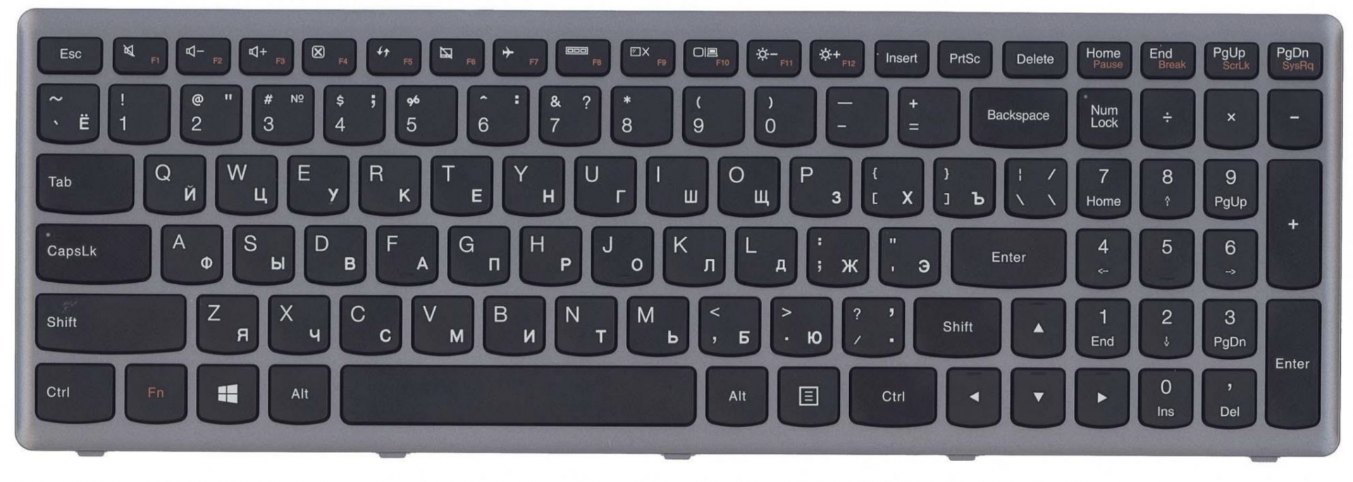 Клавиатура Lenovo IdeaPad Flex G500S с серебристой рамкой, OEM