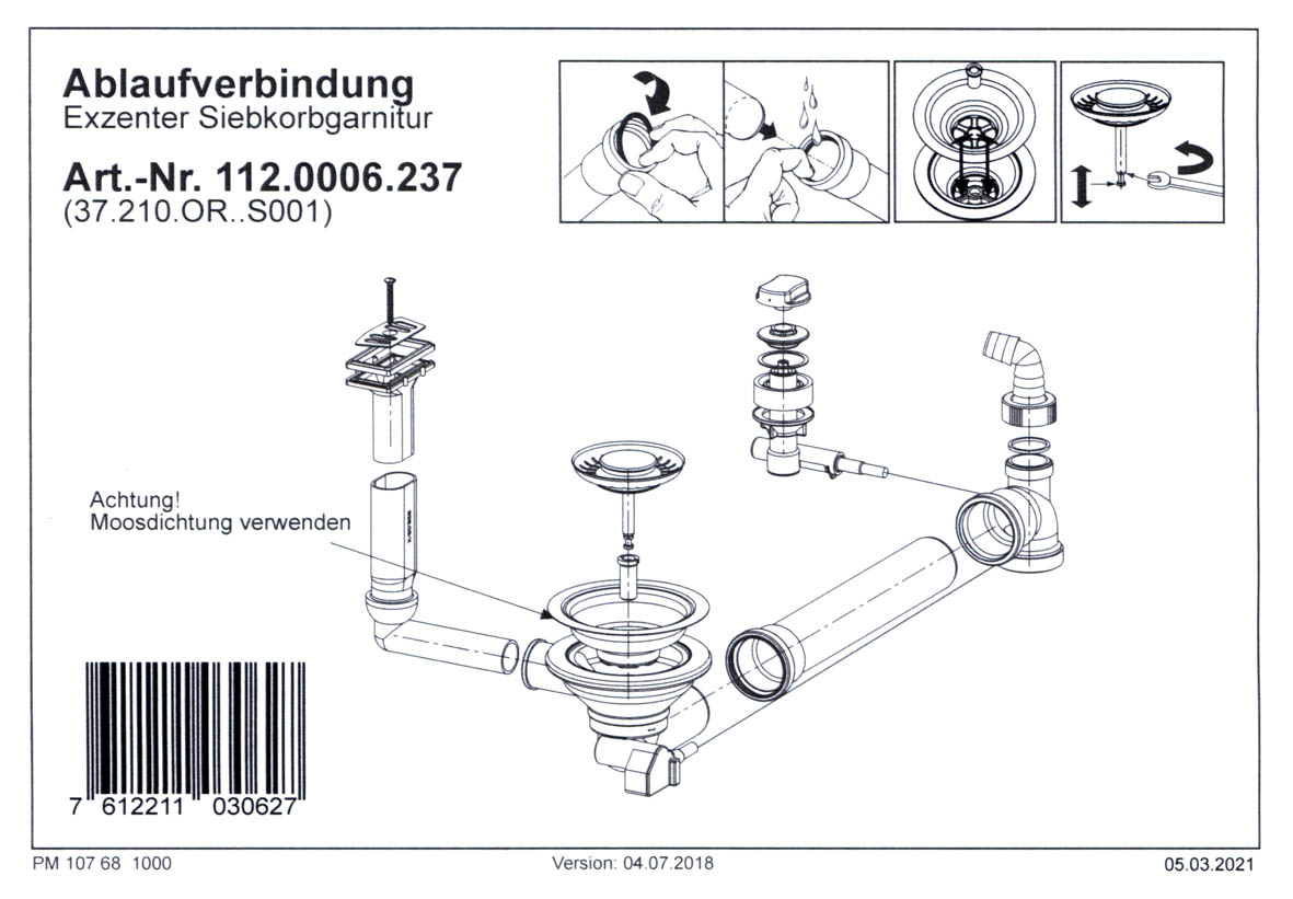 Сливная горловина для мойки Franke 112.0006.237 (сифон)