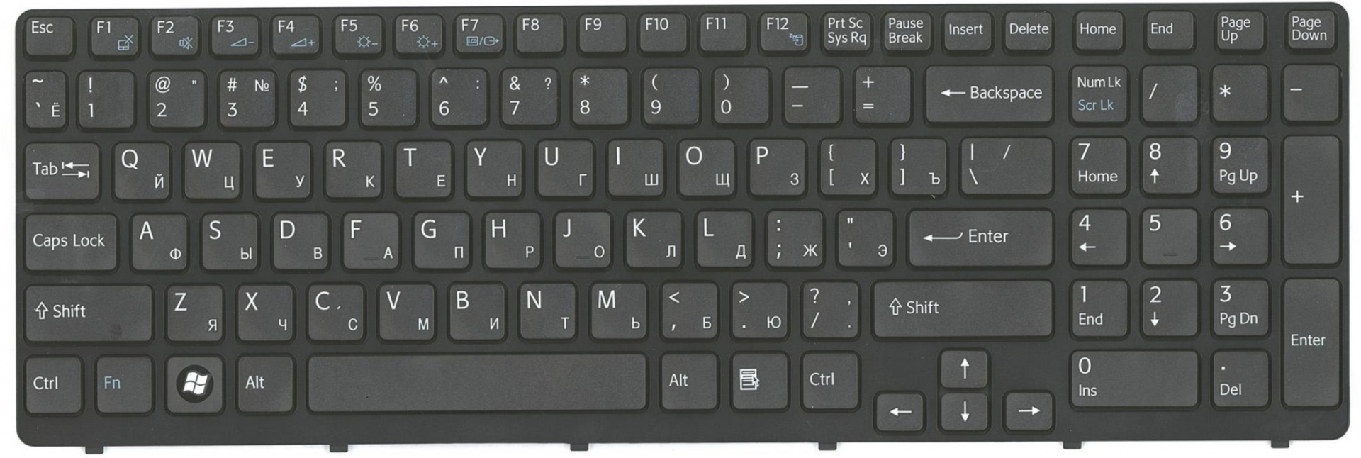 Клавиатура Sony VAIO SVE1511V1R c черной рамкой, OEM