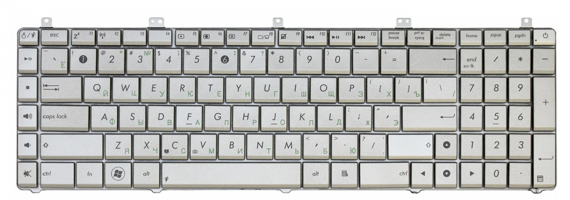 Клавиатура ASUS N55 серебристая, OEM