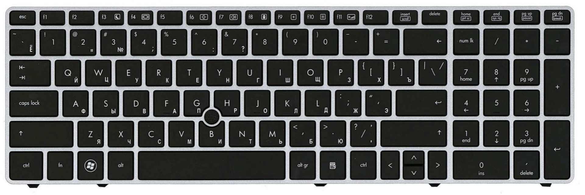 Клавиатура HP ProBook 6560b серебристая рамка, trackpoint, OEM