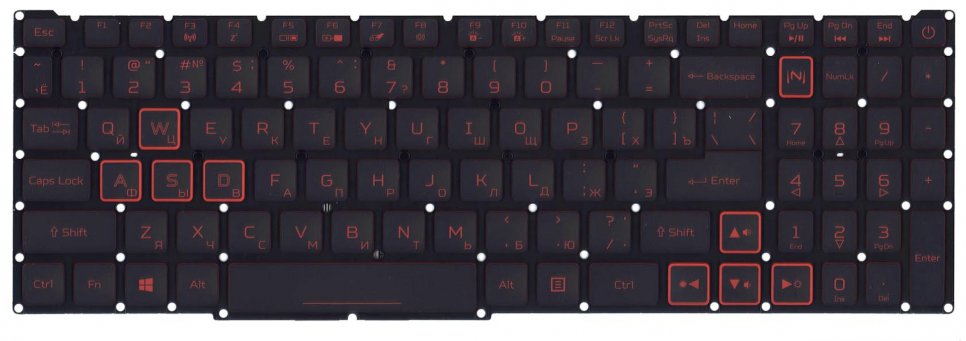 Клавиатура Acer Nitro 5 AN515-54-58LL с красной подсветкой, OEM