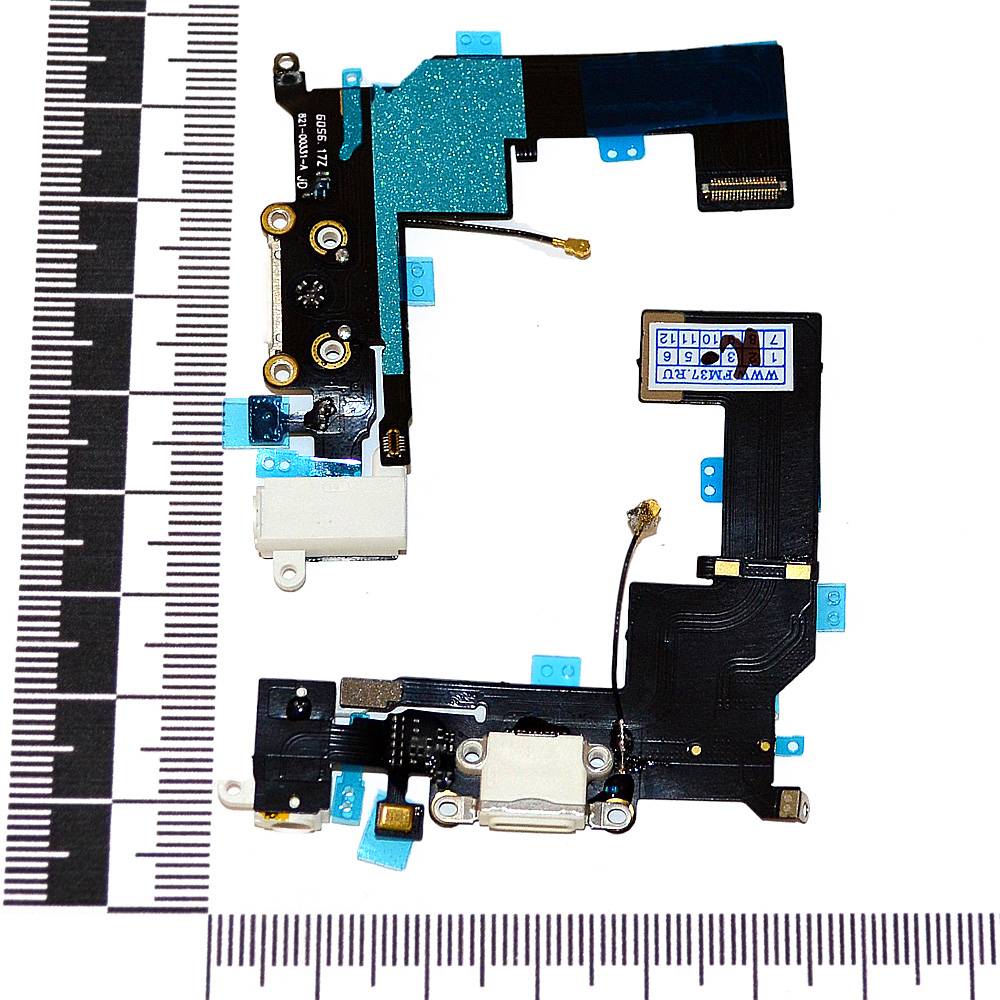 Шлейф iPhone SE + разъем зарядки + разъем гарнитуры белый orig Factory