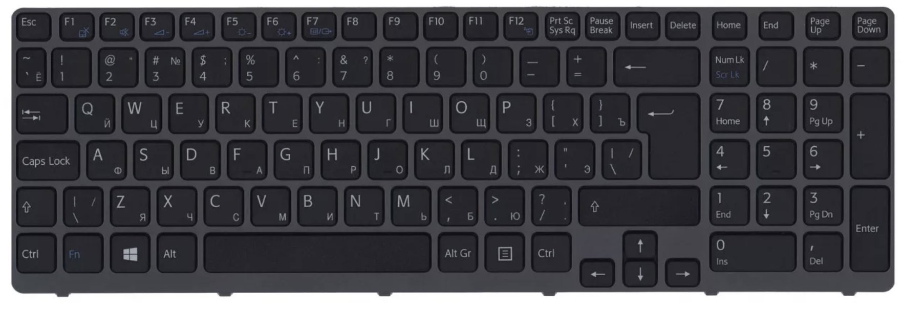 Клавиатура Sony VAIO SVE1511V1R с серой рамкой, OEM