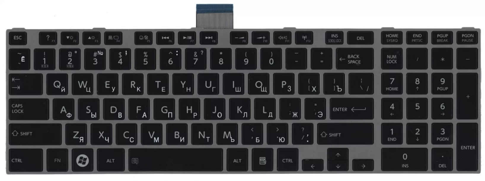 Клавиатура Toshiba Satellite L850 с серебристой рамкой, OEM