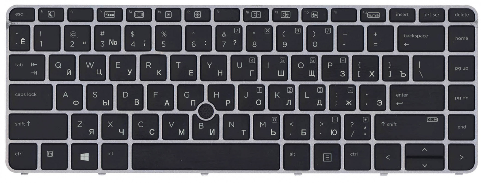 Клавиатура HP Elitebook 745 G3 с серой рамкой, с указателем, подсветкой OEM