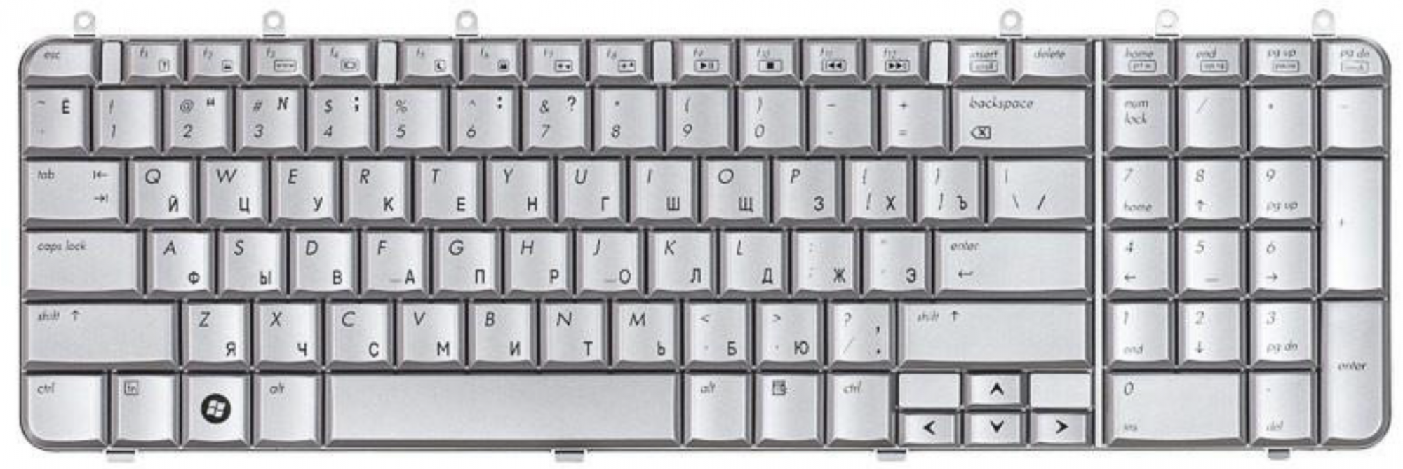 Клавиатура HP Pavilion dv7-1195er серебристая, OEM