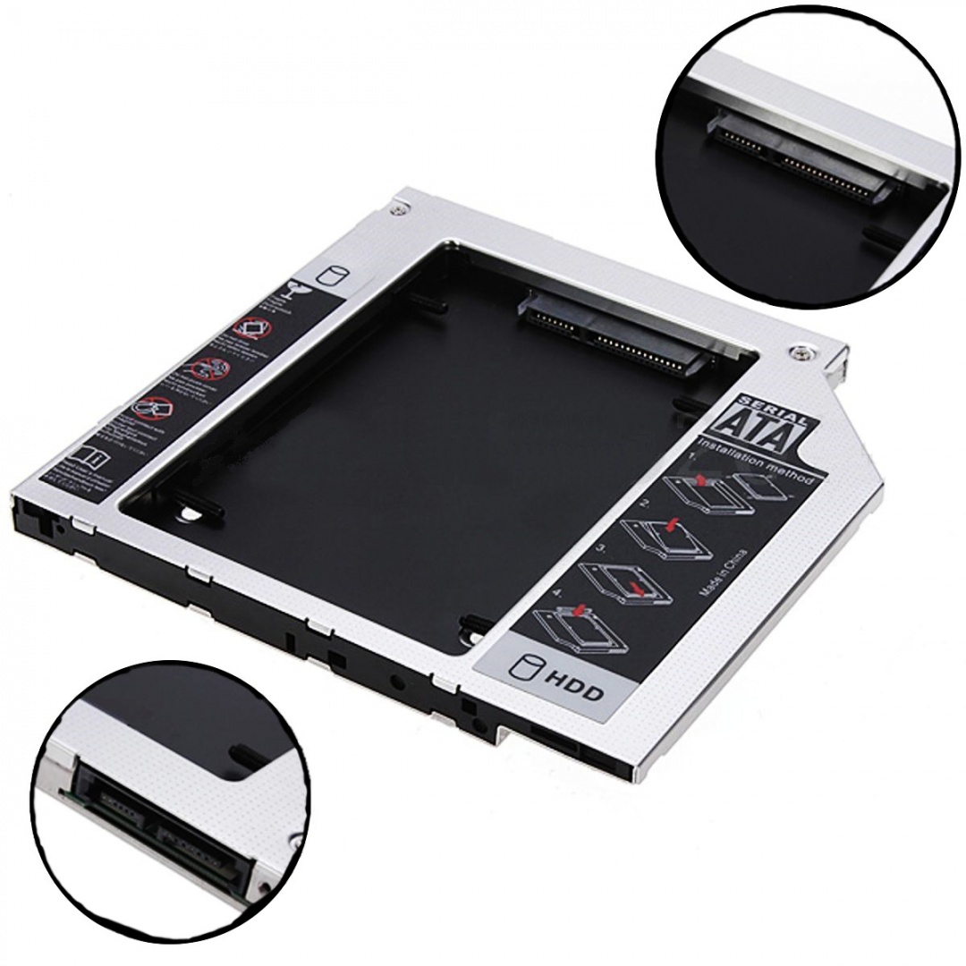 Переходник дополнительного HDD кредл в отсек CD/DVD SATA 12.7 mm