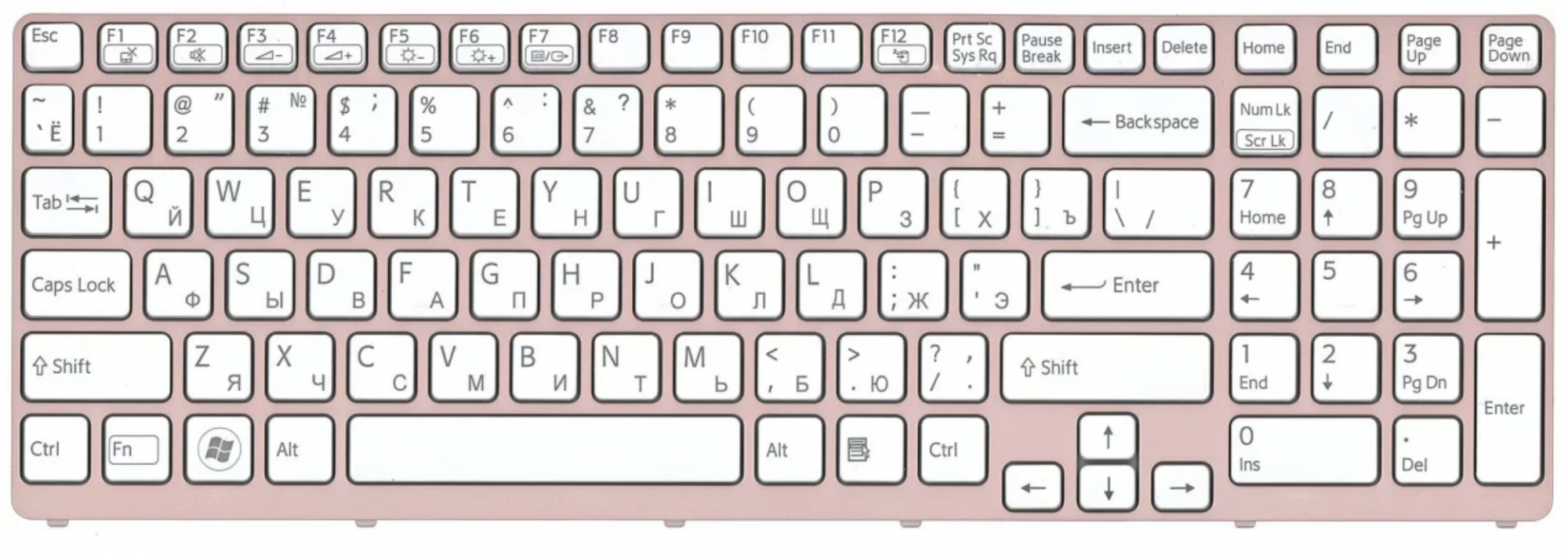 Клавиатура Sony VAIO SVE17 белая, с розовой рамкой, с подсветкой, OEM