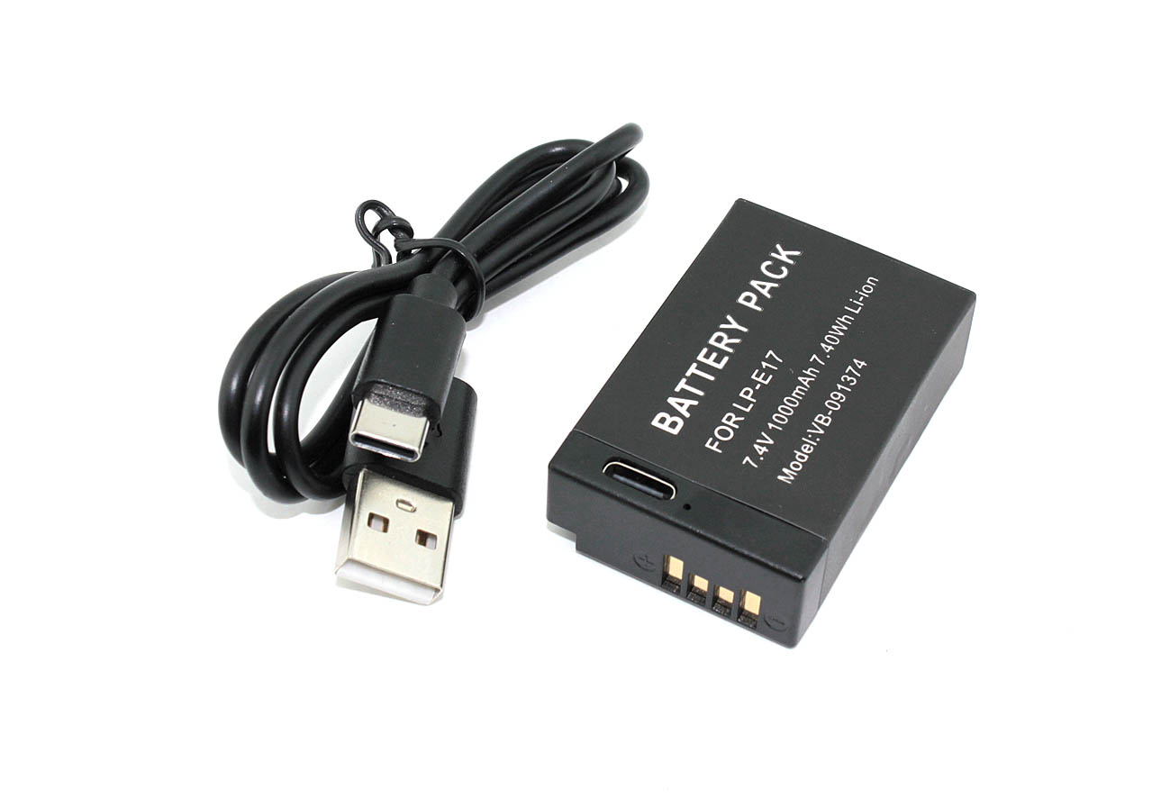 Аккумуляторная батарея для фотоаппарата Canon EOS 200D (LP-E17) USB Type-C 7,4V 1000mAh