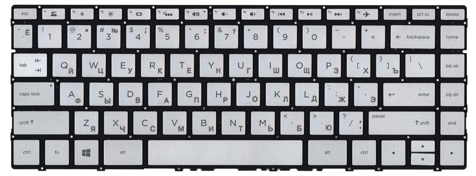 Клавиатура HP Envy 13-ad115ur серебристая, с подсветкой, OEM