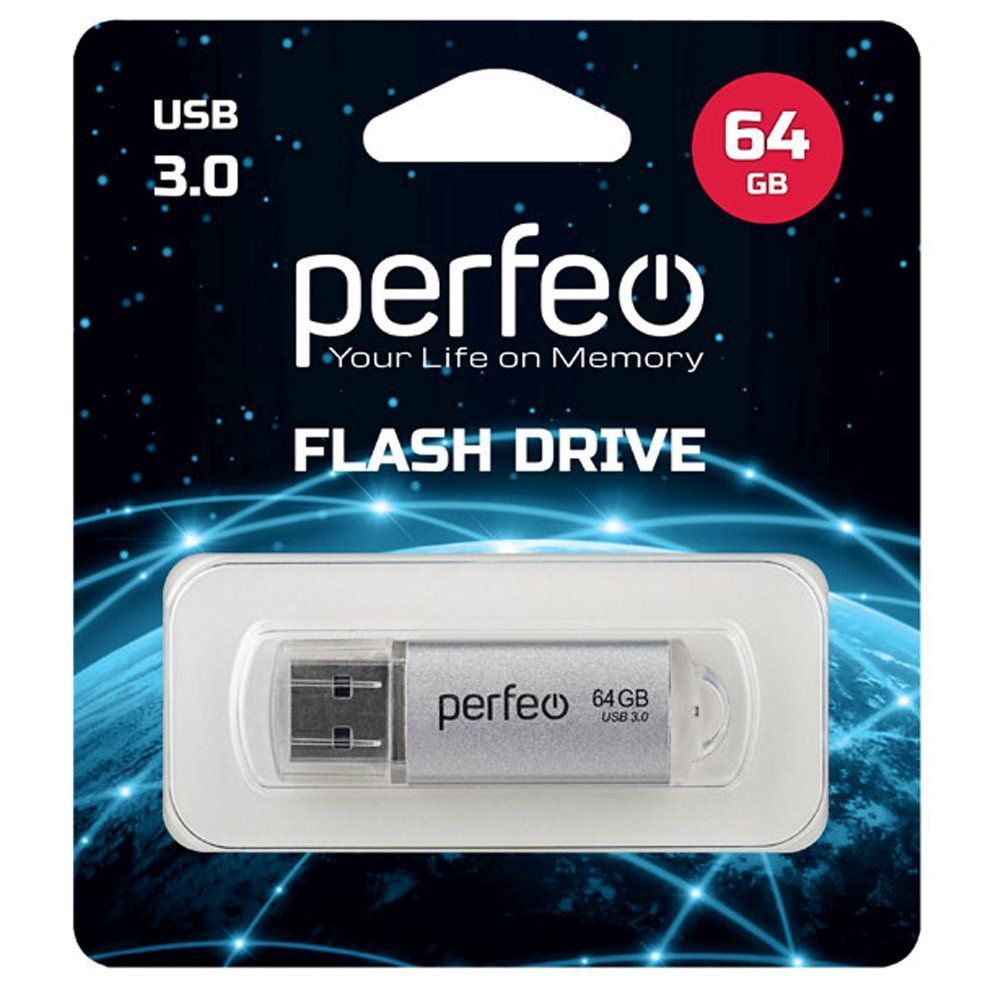 64GB USB 3.0 Flash Drive PERFEO C14 серебро (PF-C14S064ES)