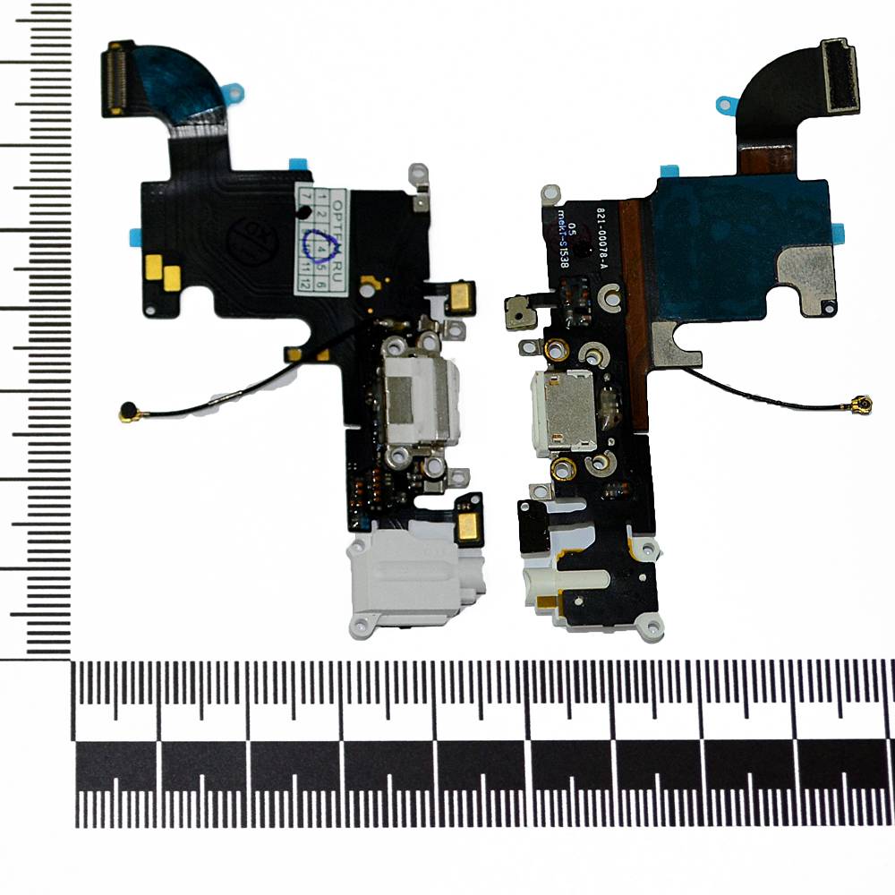 Шлейф iPhone 6S + разъем зарядки + разъем гарнитуры + микрофон белый orig Factory