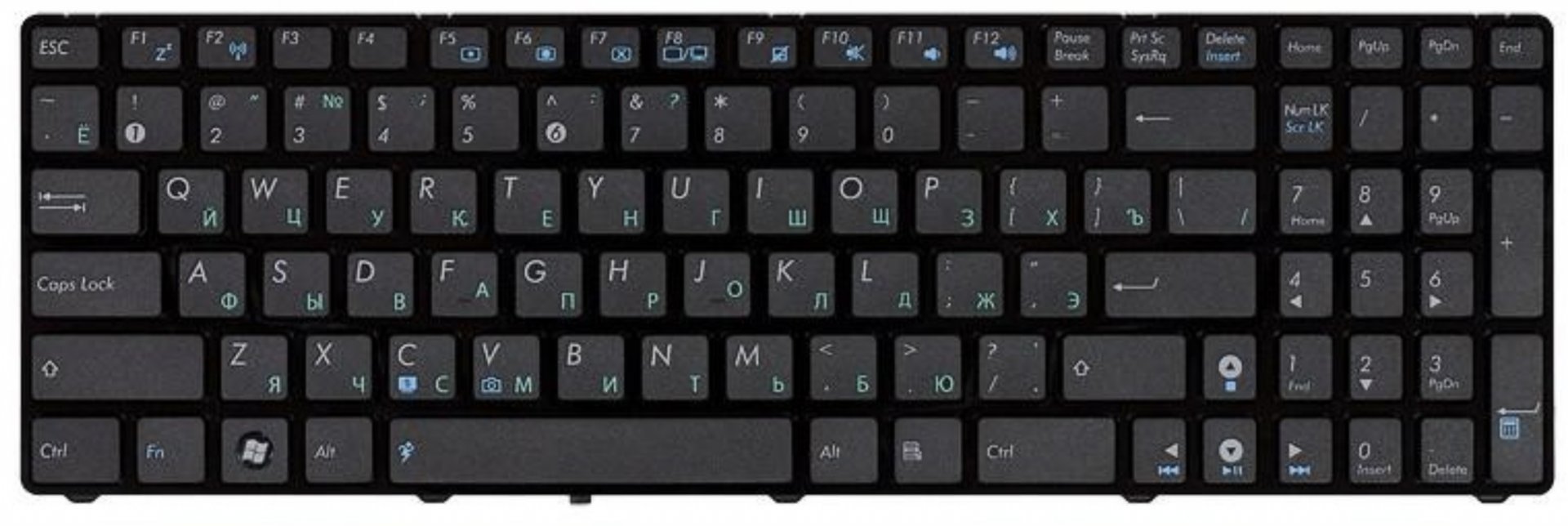 Клавиатура ASUS K52 с рамкой, глянцевая, черная OEM