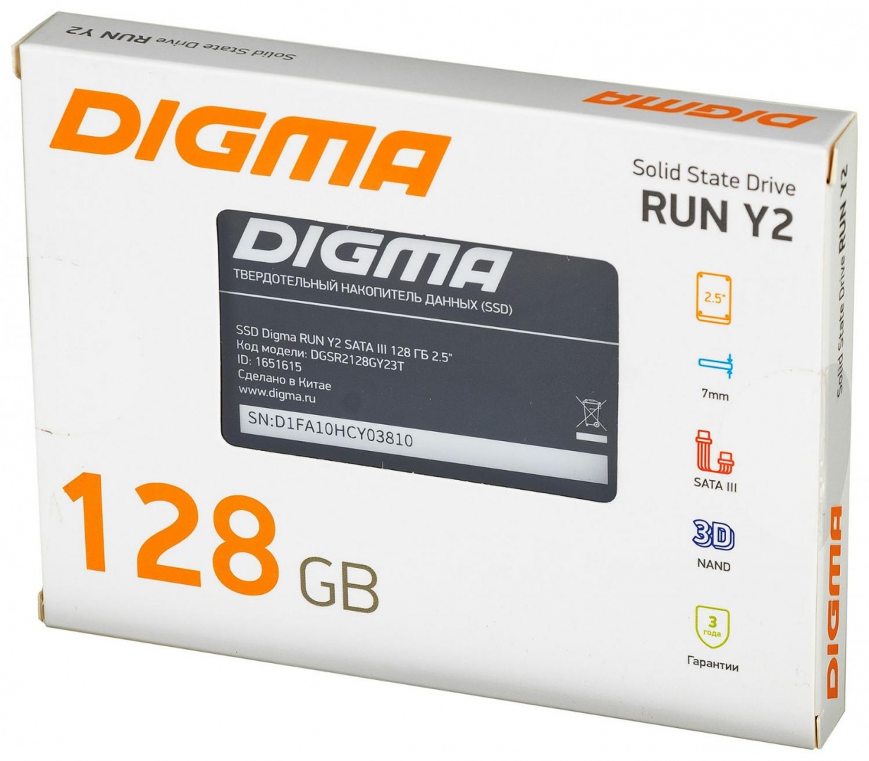 Накопитель SSD Digma SATA III 128Gb DGSR2128GY23T Run Y2 2.5"