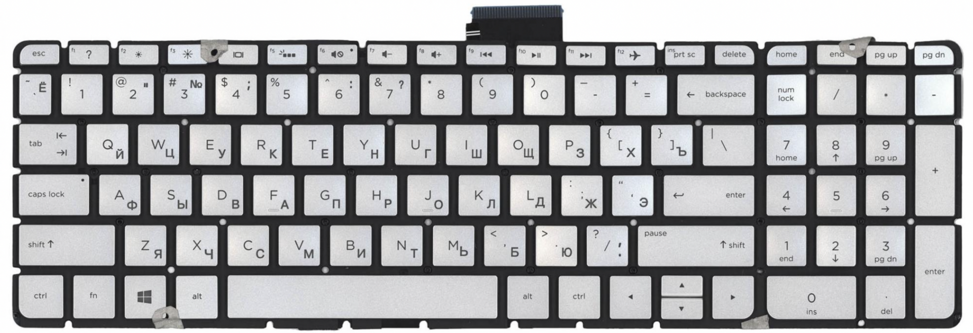 Клавиатура HP 250 G6 серебристая, с подсветкой, OEM