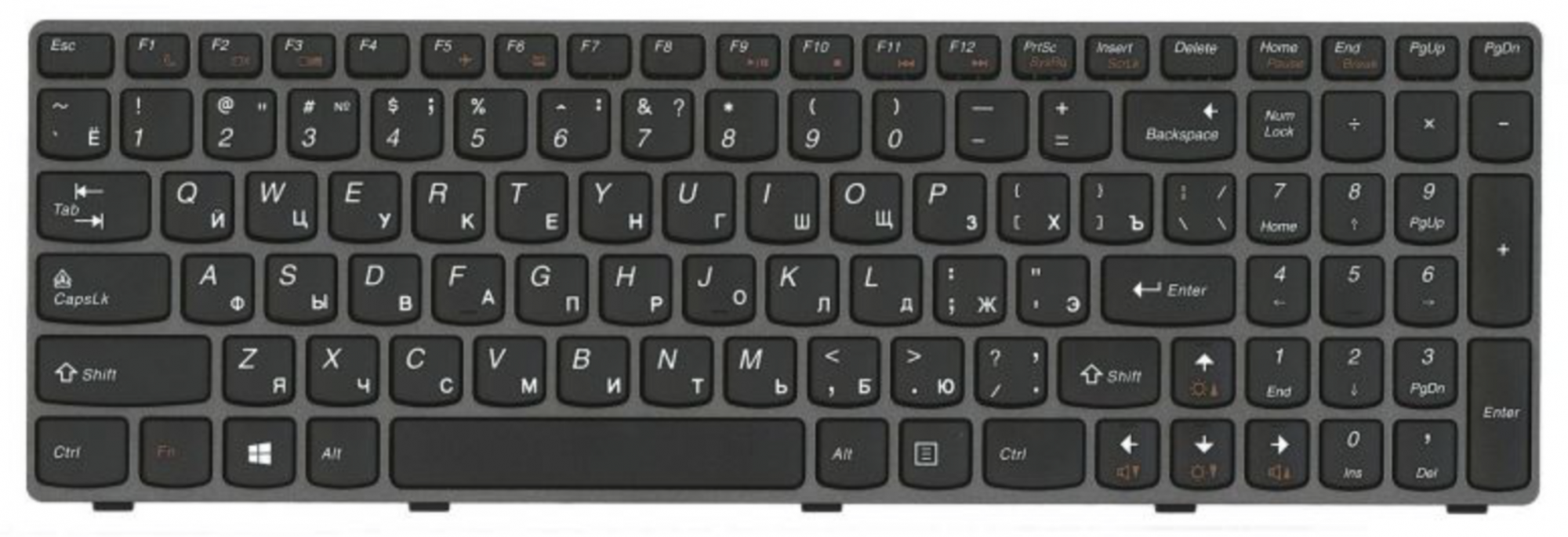 Клавиатура Lenovo IdeaPad Z580 с серой рамкой, OEM