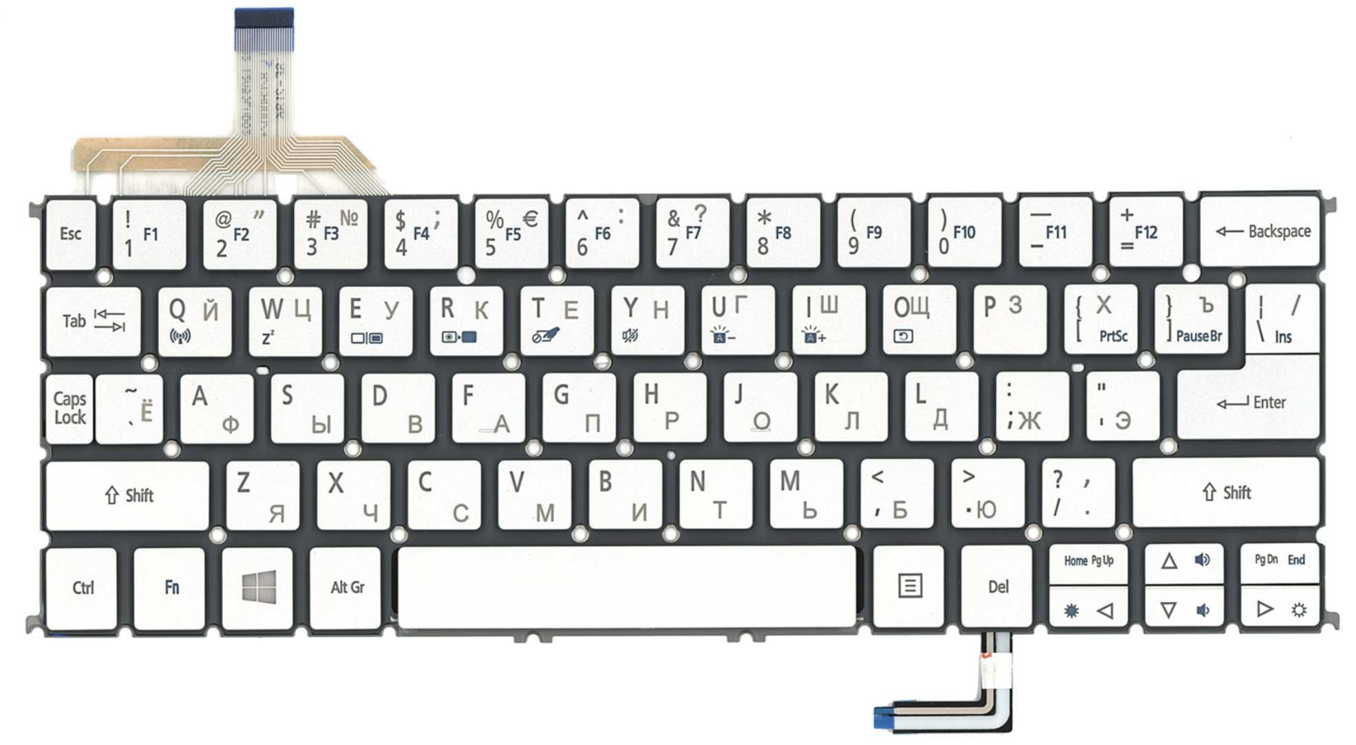 Клавиатура Acer Aspire S7-191 серебристая, с подсветкой, OEM