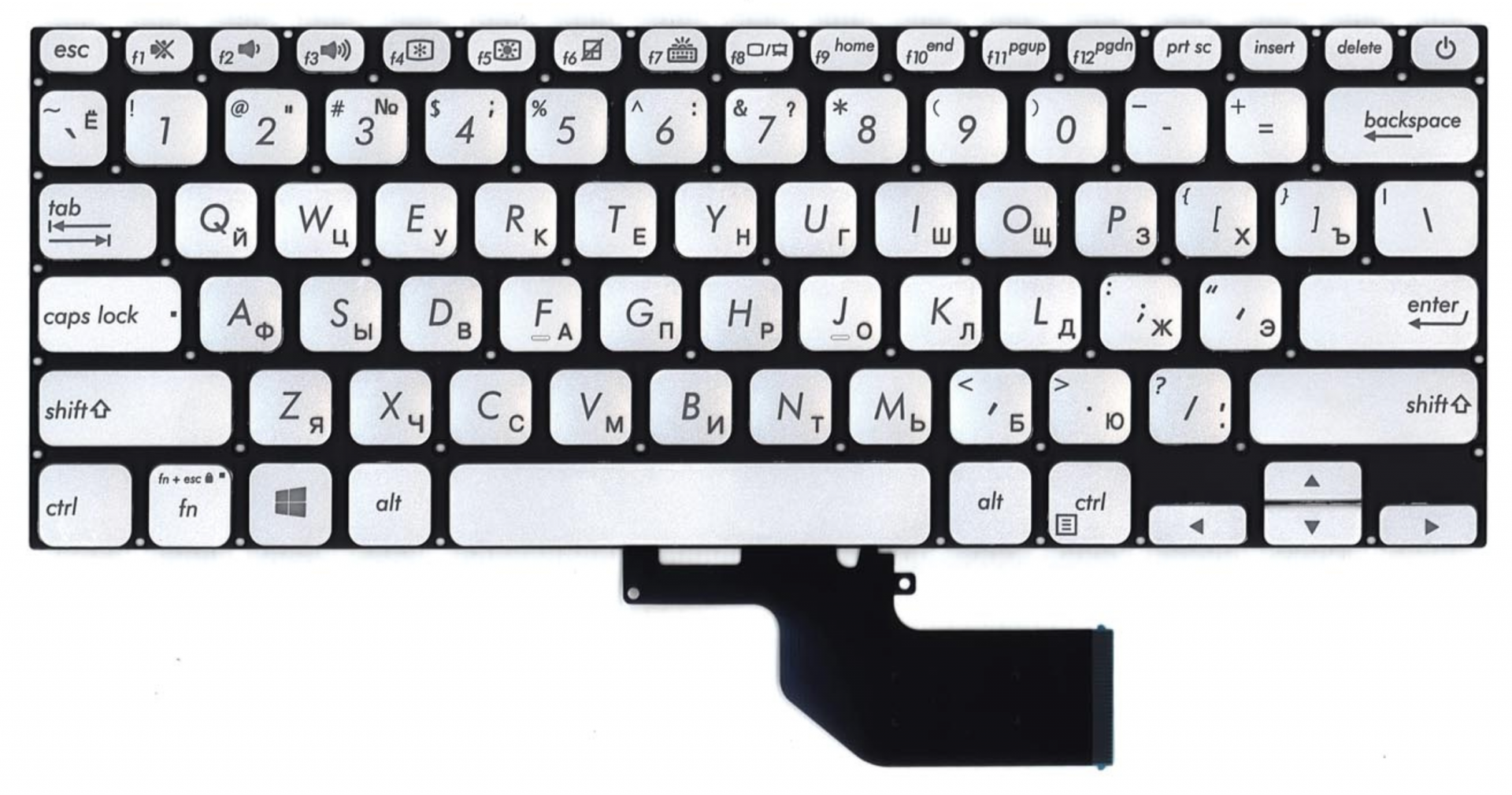 Клавиатура Asus VivoBook S13 S330FL серебристая, с подсветкой, OEM